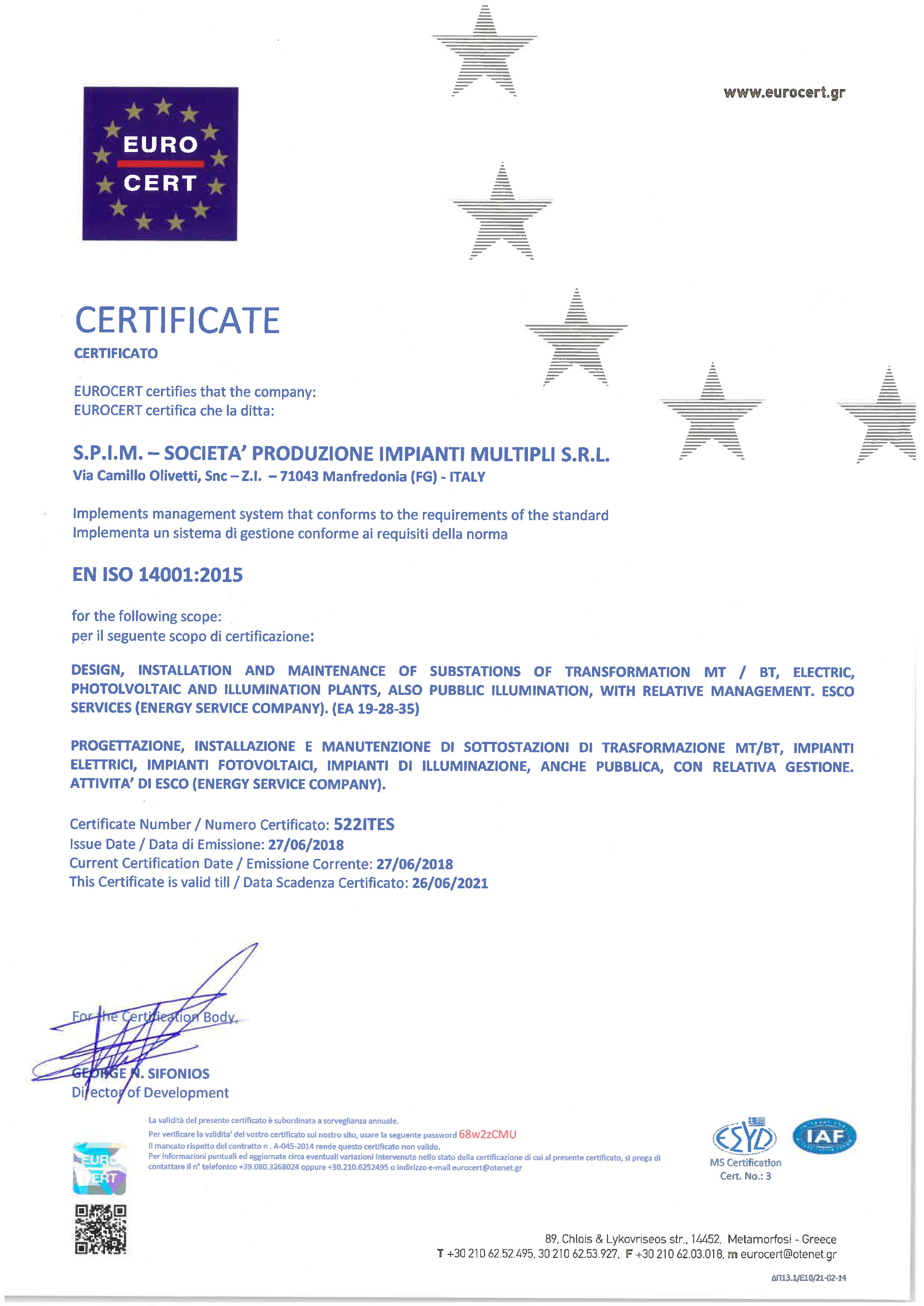 Certificato -ISO 14001 2015